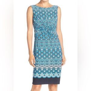 Donna Morgan black blue and white twist front shift dress size 14